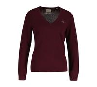 Gant Strickpullover aus Lammwoll-Mix mit V-Ausschnitt in Bordeaux, Größe XL