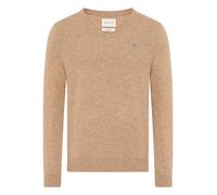 V-Ausschnitt-Pullover GANT "EXTRAFINE LAMBSWOOL V-NECK", Herren, Gr. XL, beige (dunkel sand melange), Feinstrick, Obermaterial: 90% Wolle, 10% Polyamid, normal hüftlang, V-Ausschnitt, Rippstrickbündch