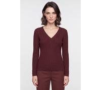V-Ausschnitt-Pullover GANT "MINI CABLE V-NECK", Damen, Gr. XL, braun (schwarzened wine), Strick, Obermaterial: 95% Baumwolle, 5% Kaschmir, normal, V-Ausschnitt, Rippbündchen, Pullover, mit Kaschmirant