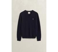 V-Ausschnitt-Pullover GANT "SUPERFINE LAMBSWOOL V-NECK", Herren, Gr. L, blau (marine), Strick, Obermaterial: 100% Wolle, normal, V-Ausschnitt, Rippbündchen, Pullover, regular fit, gerippte Abschlüsse 