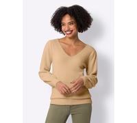 V-Ausschnitt-Pullover HEINE "Pullover", Damen, Gr. 38, braun (camel), 54% Polyamid, 30% Viskose, 16% Polyester, unifarben, Pullover (55163820-38) camel