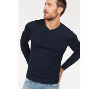 V-Ausschnitt-Pullover JACK & JONES "JJEBASIC mit V-Ausschnitt, ideal für Herbst und Alltag", Herren, Gr. XL, blau (navy blazer), Obermaterial: 100% Baumwolle, unifarben, schmal, V-Ausschnitt, Pullover