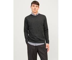 V-Ausschnitt-Pullover JACK & JONES "JJEBASIC mit V-Ausschnitt, ideal für Herbst und Alltag", Herren, Gr. XL, grau (dunkelgrau melange), Obermaterial: 100% Baumwolle, meliert, schmal, V-Ausschnitt, Pul
