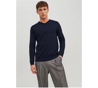 V-Ausschnitt-Pullover JACK & JONES "JJEBASIC mit V-Ausschnitt, ideal für Herbst und Alltag", Herren, Gr. XXL, blau (navy blazer), Obermaterial: 100% Baumwolle, unifarben, schmal, V-Ausschnitt, Pullove