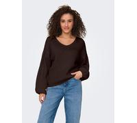 V-Ausschnitt-Pullover JDY "JDYDINEA L/S REVERSIBLE PULLOV. KNT NOOS", Damen, Gr. L, braun (chocolate torte), Strick, Obermaterial: 80% Polyacryl, 20% Polyester, unifarben, loose fit hüftlang, V-Aussch