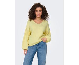 V-Ausschnitt-Pullover JDY "JDYDINEA L/S REVERSIBLE PULLOV. KNT NOOS", Damen, Gr. L, pastel gelb, Strick, Obermaterial: 80% Polyacryl, 20% Polyester, unifarben, loose fit hüftlang, V-Ausschnitt, weit S