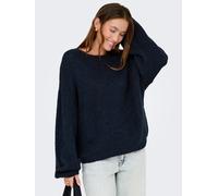 V-Ausschnitt-Pullover JDY "JDYDINEA L/S REVERSIBLE PULLOV. KNT NOOS", Damen, Gr. XS, blau (total eclipse), Strick, Obermaterial: 80% Polyacryl, 20% Polyester, unifarben, loose fit hüftlang, V-Ausschni