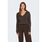 V-Ausschnitt-Pullover JDY "JDYELANORA L/S V-NECK PULLO. KNT NOOS", Damen, Gr. L, bracken detail:melange, Strick, Obermaterial: 74% Polyacryl, 20% Nylon, 6% Elasthan, meliert, figurumspielend hüftlang,