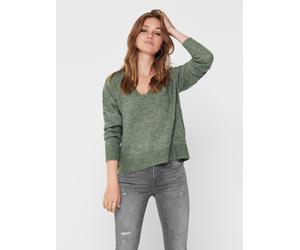 V-Ausschnitt-Pullover JDY "JDYELANORA L/S V-NECK PULLO. KNT NOOS", Damen, Gr. M, grün (kalamata detail:melange), Strick, Obermaterial: 74% Polyacryl, 20% Nylon, 6% Elasthan, meliert, unifarben, figuru