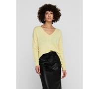 V-Ausschnitt-Pullover JDY "JDYELANORA L/S V-NECK PULLO. KNT NOOS", Damen, Gr. S, pastel gelb detail:melange, Strick, Obermaterial: 74% Polyacryl, 20% Nylon, 6% Elasthan, meliert, unifarben, figurumspi