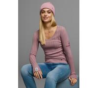 V-Ausschnitt-Pullover KANGAROOS, Damen, Gr. 40/42, rosa (altrosa), Rippstrick, Obermaterial: 50% Baumwolle, 50% Polyacryl, unifarben, sehr figurbetont hüftlang, V-Ausschnitt, Rippbündchen mit Daumenlö