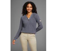 V-Ausschnitt-Pullover KANGAROOS, Damen, Gr. 44/46, blau, Strick, Obermaterial: 50% Baumwolle, 50% Polyacryl, weit hüftlang, V-Ausschnitt, Raglanärmel Rippbündchen, Pullover V-Ausschnitt-Pullover, mit