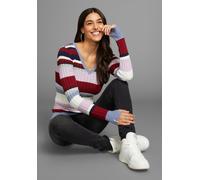 V-Ausschnitt-Pullover KANGAROOS, Damen, Gr. 48/50, rot (bordeaux, gestreift), Feinstrick, Obermaterial: 50% Baumwolle, 50% Polyacryl, gestreift, sehr figurbetont hüftlang, V-Ausschnitt, Rippbündchen m