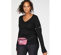 V-Ausschnitt-Pullover KANGAROOS, Damen, Gr. 48/50, schwarz, Rippstrick, Obermaterial: 50% Baumwolle, 50% Polyacryl, unifarben, sehr figurbetont hüftlang, V-Ausschnitt, Rippbündchen mit Daumenlöchern,