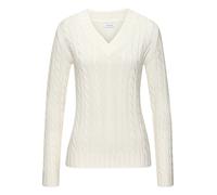 V-Ausschnitt-Pullover LASCANA, Damen, Gr. 36/38, creme, Strick, Obermaterial: 50% Baumwolle, 50% Polyacryl, Zopfmuster, figurumspielend hüftlang, V-Ausschnitt, Rippbündchen, Pullover, mit Zopfstrickmu