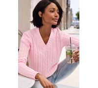 V-Ausschnitt-Pullover LASCANA, Damen, Gr. 36/38, rosé, Strick, Obermaterial: 50% Baumwolle, 50% Polyacryl, Zopfmuster, figurumspielend hüftlang, V-Ausschnitt, Rippbündchen, Pullover, mit Zopfstrickmus