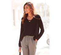 V-Ausschnitt-Pullover LASCANA, Damen, Gr. 36/38, schwarz, Strick, Obermaterial: 65% Polyacryl, 35% Polyamid, unifarben, figurumspielend hüftlang, V-Ausschnitt, Pullover, leichter Pullover in grobem St