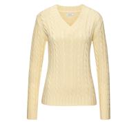 V-Ausschnitt-Pullover LASCANA, Damen, Gr. 40/42, gelb, Strick, Obermaterial: 50% Baumwolle, 50% Polyacryl, Zopfmuster, figurumspielend hüftlang, V-Ausschnitt, Rippbündchen, Pullover, mit Zopfstrickmus