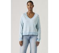 V-Ausschnitt-Pullover LEVI'S "SUPER SOFT VNECK PULLOVER", Damen, Gr. S (36), parisienne stripe glacier lake, Strick, Obermaterial: 53% Baumwolle, 32% Polyester, 13% Polyamid, 2% Elasthan, gestreift, b
