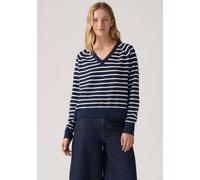 V-Ausschnitt-Pullover LEVI'S "SUPER SOFT VNECK PULLOVER", Damen, Gr. XS (34), parisienne stripe pe, Strick, Obermaterial: 53% Baumwolle, 32% Polyester, 13% Polyamid, 2% Elasthan, gestreift, bequem hüf