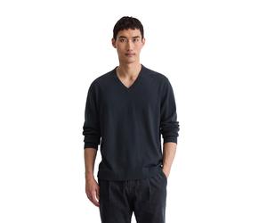 V-Ausschnitt-Pullover MARC O'POLO "aus weicher Merinowolle", Herren, Gr. M, blau (schwarz navy), Obermaterial: 100% Schurwolle, unifarben, V-Ausschnitt, Pullover (68413712-M) schwarz navy
