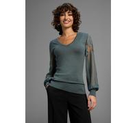 V-Ausschnitt-Pullover MELROSE, Damen, Gr. 42, grün (grün mélange), Feinstrick, Obermaterial: 70% Viskose, 30% Polyamid. Spitze: 100% Polyamid, unifarben, figurbetont hüftbedeckend, tiefer V-Ausschnitt