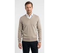 V-Ausschnitt-Pullover OLYMP "OLYMP Strick Casual", Damen, Gr. S, beige (hellbeige), Obermaterial: 100% Schurwolle, tailliert, V-Ausschnitt, Pullover, klassischer Strickpullover (62686000-S) hellbeige