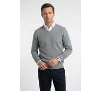 V-Ausschnitt-Pullover OLYMP "OLYMP Strick Casual", Damen, Gr. S, grau (silbergrau), Obermaterial: 100% Schurwolle, tailliert, V-Ausschnitt, Pullover, klassischer Strickpullover (53923930-S) silbergrau