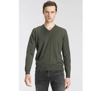 V-Ausschnitt-Pullover OLYMP "OLYMP Strick Casual", Herren, Gr. L, grün (olive), Obermaterial: 100% Schurwolle, tailliert, V-Ausschnitt, Pullover, klassischer Strickpullover (36718236-L) olive