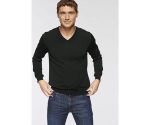 V-Ausschnitt-Pullover OLYMP "OLYMP Strick Casual", Herren, Gr. M, schwarz, Obermaterial: 100% Schurwolle, tailliert, V-Ausschnitt, Pullover, klassischer Strickpullover (13369942-M) schwarz