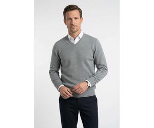 V-Ausschnitt-Pullover OLYMP "OLYMP Strick Casual", Herren, Gr. S, grau (silbergrau), Obermaterial: 100% Schurwolle, tailliert, V-Ausschnitt, Pullover, klassischer Strickpullover (53923930-S) silbergra