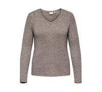 V-Ausschnitt-Pullover ONLY CARMAKOMA "CARGEENA L/S V-NECK KNT NOOS", Damen, Gr. S, grau (satellite), Strick, Obermaterial: 65% Polyacryl, 35% Polyamid, unifarben, regular fit normal, V-Ausschnitt, Pul