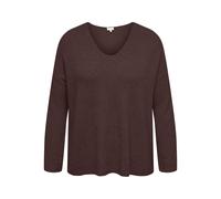 V-Ausschnitt-Pullover ONLY CARMAKOMA "CARIBI LS RIB LOOSE V-NECK CC KNT", Damen, Gr. S, braun (coffee bean detail:melange), Strick, Obermaterial: 50% Viskose, 27% Nylon, 23% Polyester, meliert, normal