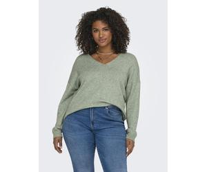V-Ausschnitt-Pullover ONLY CARMAKOMA "CARMARGARETA LS PULLOVER KNT NOOS", Damen, Gr. L, grün (basil detail:melange), Strick, Obermaterial: 50% Viskose, 27% Nylon, 23% Polyester, meliert, normal normal