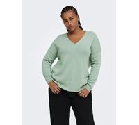 V-Ausschnitt-Pullover ONLY CARMAKOMA "CARMARGARETA LS PULLOVER KNT NOOS", Damen, Gr. L, grün (grün milieu detail:melange), Strick, Obermaterial: 50% Viskose, 27% Nylon, 23% Polyester, meliert, normal