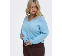 V-Ausschnitt-Pullover ONLY CARMAKOMA "CARMARGARETA LS PULLOVER KNT NOOS", Damen, Gr. M, blau (cashmere blau detail:melange), Strick, Obermaterial: 50% Viskose, 27% Nylon, 23% Polyester, meliert, norma