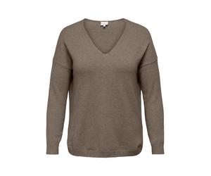 V-Ausschnitt-Pullover ONLY CARMAKOMA "CARMARGARETA LS PULLOVER KNT NOOS", Damen, Gr. M, braun (walnut detail:melange), Strick, Obermaterial: 50% Viskose, 27% Nylon, 23% Polyester, meliert, normal norm