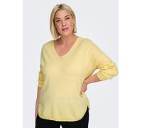 V-Ausschnitt-Pullover ONLY CARMAKOMA "CARMARGARETA LS PULLOVER KNT NOOS", Damen, Gr. M, sunlight detail:melange, Strick, Obermaterial: 50% Viskose, 27% Nylon, 23% Polyester, meliert, normal normal, V-