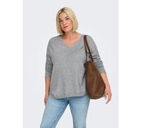 V-Ausschnitt-Pullover ONLY CARMAKOMA "CARMARGARETA LS PULLOVER KNT NOOS", Damen, Gr. M, ultimate grau detail:melange, Strick, Obermaterial: 50% Viskose, 27% Nylon, 23% Polyester, meliert, normal norma