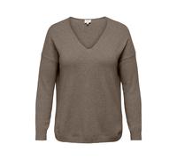 V-Ausschnitt-Pullover ONLY CARMAKOMA "CARMARGARETA LS PULLOVER KNT NOOS", Damen, Gr. M, walnut detail:melange, Strick, Obermaterial: 50% Viskose, 27% Nylon, 23% Polyester, meliert, normal normal, V-Au