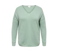 V-Ausschnitt-Pullover ONLY CARMAKOMA "CARMARGARETA LS PULLOVER KNT NOOS", Damen, Gr. S, grün milieu detail:melange, Strick, Obermaterial: 50% Viskose, 27% Nylon, 23% Polyester, meliert, normal normal,