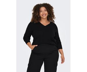 V-Ausschnitt-Pullover ONLY CARMAKOMA "CARMARGARETA LS PULLOVER KNT NOOS", Damen, Gr. S, schwarz, Strick, Obermaterial: 50% Viskose, 27% Nylon, 23% Polyester, unifarben, normal normal, V-Ausschnitt, Ri