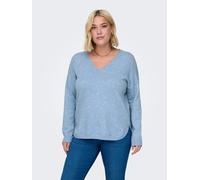 V-Ausschnitt-Pullover ONLY CARMAKOMA "CARMARGARETA LS PULLOVER KNT NOOS", Damen, Gr. XL, blau (allure detail:melange), Strick, Obermaterial: 50% Viskose, 27% Nylon, 23% Polyester, meliert, normal norm