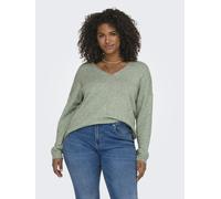 V-Ausschnitt-Pullover ONLY CARMAKOMA "CARMARGARETA LS PULLOVER KNT NOOS", Damen, Gr. XL, grün (basil detail:melange), Strick, Obermaterial: 50% Viskose, 27% Nylon, 23% Polyester, meliert, normal norma