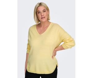 V-Ausschnitt-Pullover ONLY CARMAKOMA "CARMARGARETA LS PULLOVER KNT NOOS", Damen, Gr. XL, sunlight detail:melange, Strick, Obermaterial: 50% Viskose, 27% Nylon, 23% Polyester, meliert, normal normal, V
