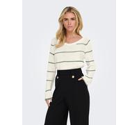 V-Ausschnitt-Pullover ONLY "ONLGEENA L/S V-NECK KNT NOOS", Damen, Gr. XS, weiß (cloud dancer stripes:with l.pad), Strick, Obermaterial: 65% Polyacryl, 35% Polyamid, gestreift, normal, V-Ausschnitt, Pu