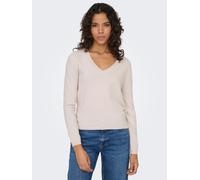V-Ausschnitt-Pullover ONLY "ONLLOYAL LIFE LS V-NECK PULLO KNT NOOS", Damen, Gr. M, beige (moonbeam detail:melange), Strick, Obermaterial: 80% Polyester, 20% Nylon, meliert, regular fit normal, V-Aussc