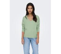 V-Ausschnitt-Pullover ONLY "ONLRICA LIFE L/S V-NECK PULLO KNT NOOS", Damen, Gr. L, laurel grün detail:melange, Strick, Obermaterial: 93% Polyester, 4% Nylon, 3% Elasthan, meliert, regular fit normal,
