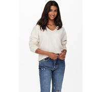 ONLY Damen Struktur Strickpullover V-Ausschnitt Sweater Lockerer Pullover Langarm Oberteil ONLRICA Life, Farben:Creme, Größe:XL