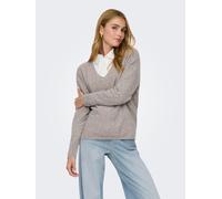 V-Ausschnitt-Pullover ONLY "ONLRICA LIFE L/S V-NECK PULLO KNT NOOS", Damen, Gr. XS, leafless tree detail:with melange, Strick, Obermaterial: 93% Polyester, 4% Nylon, 3% Elasthan, meliert, regular fit
